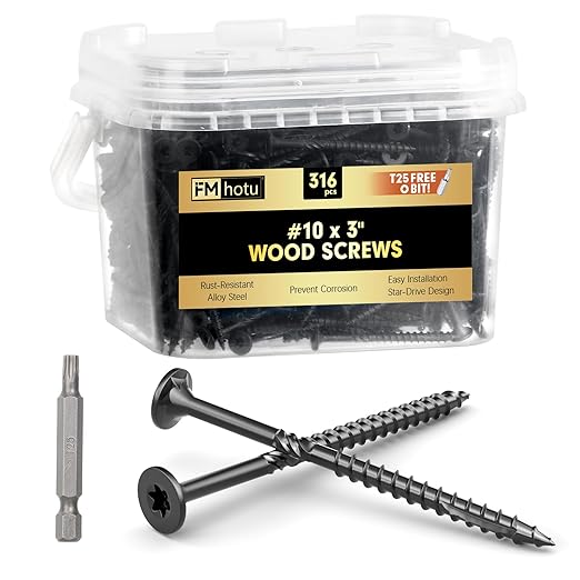 #10 x 3??Deck Screws, 316Pcs Star Drive Wood Screws, Rust Resistant Timber Screws for Timber/Log/Landscaping Wood, T25 Star Bit Included, Black
