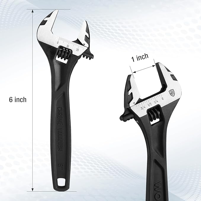 WORKPRO 6" Adjustable Wrench, Black Oxide Wrench 6 Inch with Inch/Metric Scale, Premium Cr-V Steel