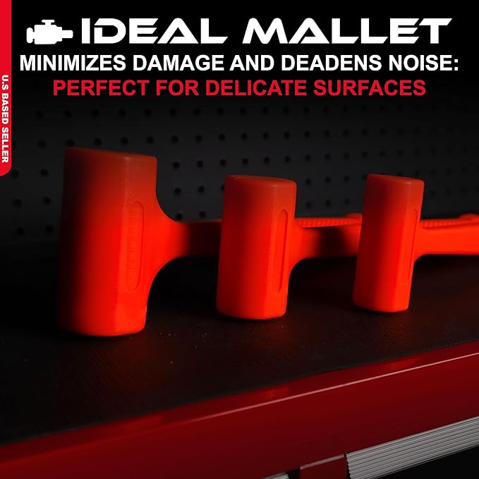 ABN Dead Blow Hammer 3-Piece Set – 1, 2, and 3 lb Pound – Unicast Mallets with Non-Marring Rubber Coating