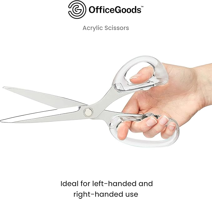 OfficeGoods 9??Stainless Steel Acrylic Scissors for Office and Home - Aesthetic and Sharp All Purpose Scissors, Perfect for Sewing, Arts and Crafts - Silver
