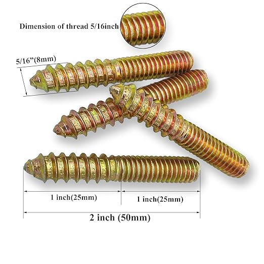 12 Pack 5/16-18x2 Inch Hanger Bolts 5/16-18'' Double Headed 5/16 Wood Dowel Screw Self-Tapping for Furniture Screws Threaded Rods Bolt 50mm Length, (YLK2022060703)