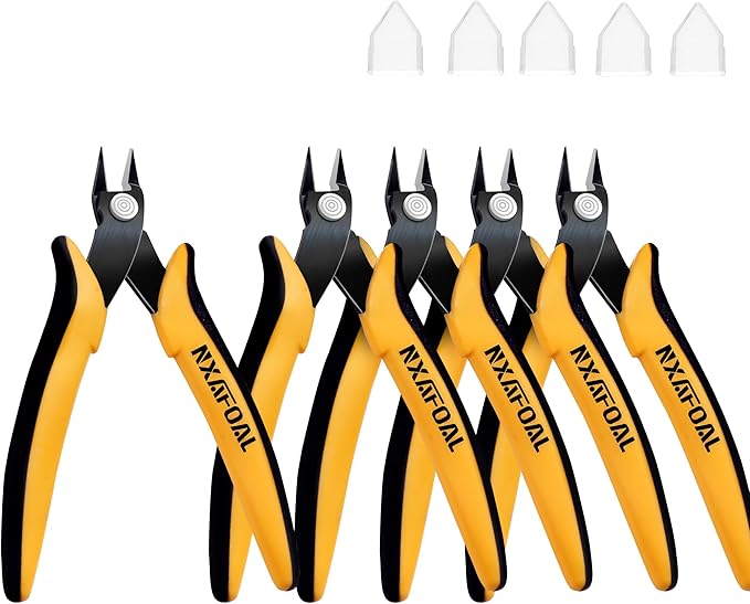 Micro Wire Cutters, 5.4 Inch Flush Cutters, 5 Pack Sharp Spring Loaded Micro Diagonal Cutters for Jewelry, Zip Ties, Electronics & DIY with Soft Grip Handles (Yellow & Black)