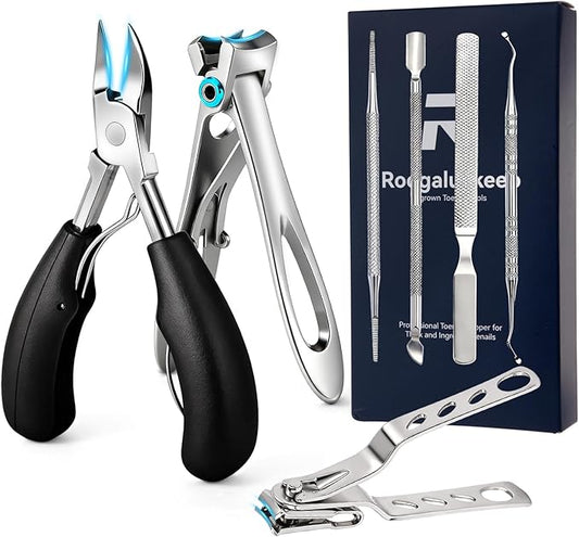 Professional Ingrown Toenail Tools 7-Piece Set ??360째 Rotating Nail Clipper, Toenail Lifter & Wide Opening Nipper | Podiatrist-Recommended Foot Care Kit for Thick & Ingrown Nails
