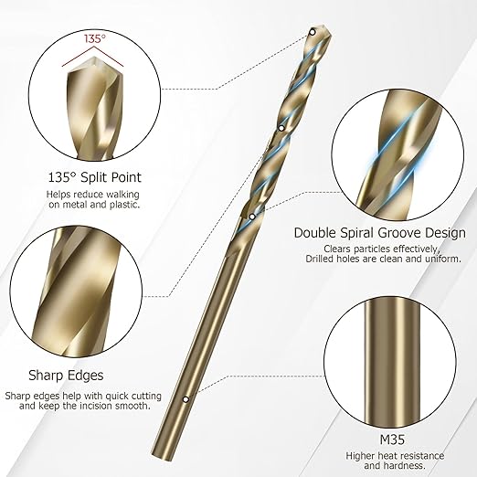 10-Piece M35 Cobalt Drill Bits, Laicky 1/8 in HSS Drill Bits 135 Degree Split Point Brocas para Metal Madera Twist Drill Bits for Hardened Steel, Stainless Steel, Aluminum, Plastic and Wood