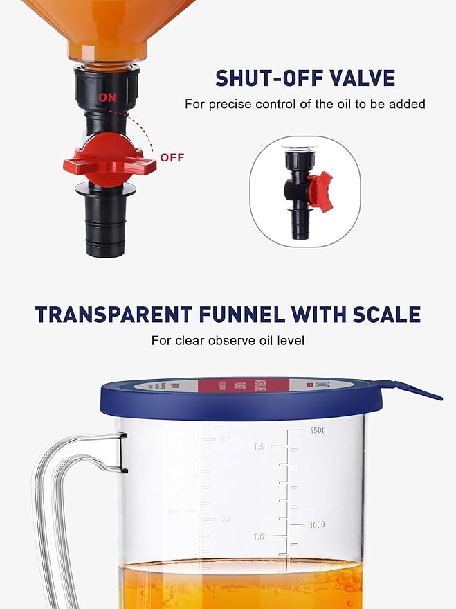 SMART JERRY - Spill-Proof Engine Oil Funnel Kit節쏰il Change Funnel w/ 12 Adapters & 2 Magnetic Adapter Organizer Boards節쏷ransparent Body w/Scale & Shut-Off Valve節쏹niversal Fit