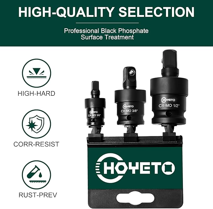 Impact Universal Joint Socket Swivel Set, 3-Piece, 1/4" 3/8" 1/2" Socket Adapter Set, Cr-Mo Steel, Radius Corner Design, Flexible Swivel Socket Set