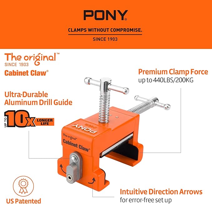 PONY 2-Pack Cabinet Clamps, 8510 Cabinet Claw, Face Frame Clamps for Installing Cabinets, 440 lbs Load Limited Orange
