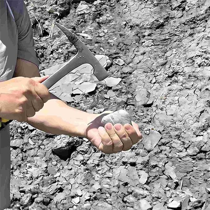 32 OZ 11.8 Inches Rock Pick Hammer with Skid Handle, All Steel Drop Forged Masonry Hammer, Geologist Hammer with Pointed Tip and Non-Slip Shock Absorbing Grip for Mining