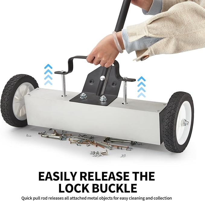 HARDK 18'' Heavy-Duty Rolling Magnetic Sweeper with Wheels, Telescoping Handle,Large Push-Type Magnet Pickup Sweeper with release - 35Lbs for Workshop, Yard, Lawn, Garage, Floor, Nails,Screws