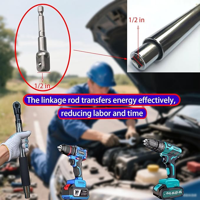Offset Wrench Extender - 1/2" Drive Impact Wrench Adapter, Heavy-Duty Ratchet Extension for Tight Spaces, Fits Standard Sockets