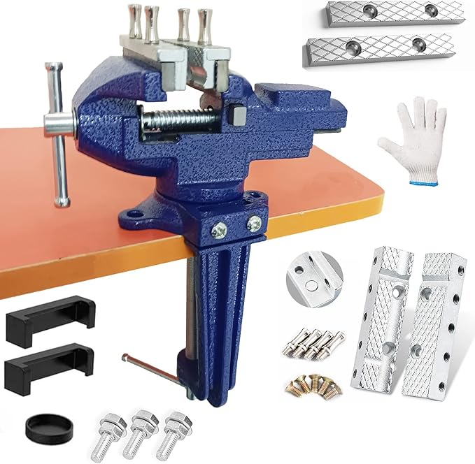 MYTEC Bench Vise or Table Vise, multifunctional jaw, multi-functional Combined Vise with Quick Adjustment, Universal Rotate 360째 Work Clamp-On Vise, 3.3" blue