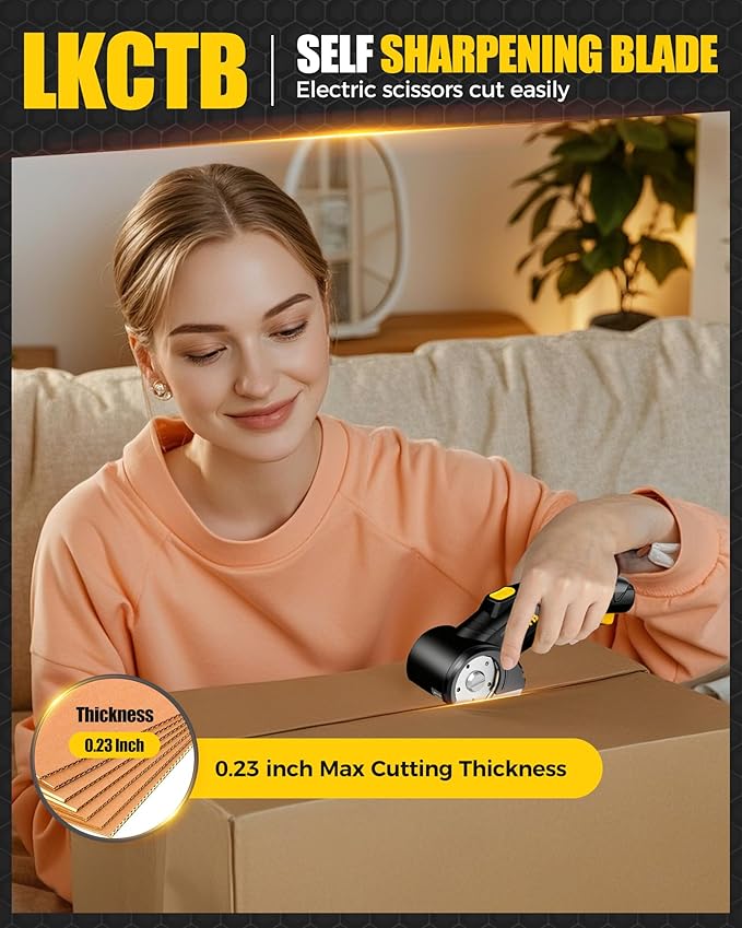 Electric Cardboard Cutter Scissors with LED Light, 3000mAh Rechargeable Battery, Brushless Motor, Tungsten Steel Blade, Cuts Cloth, Carpet, Cable Cutter Wire Rope Cutters Black and yellow