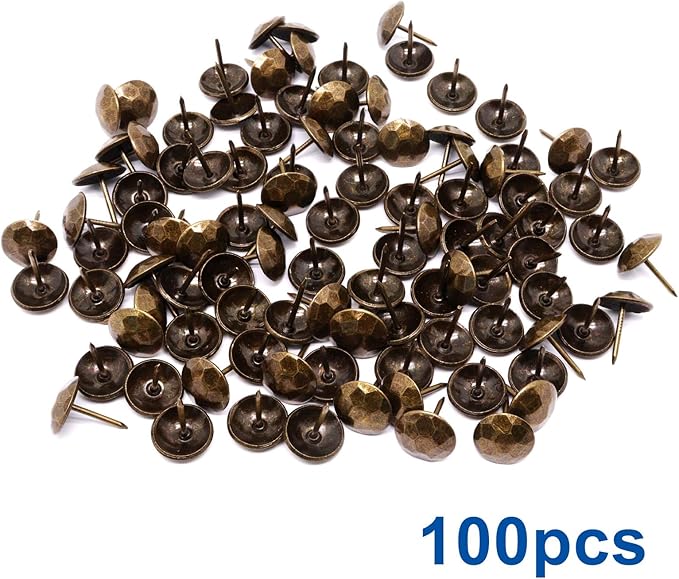 YuGtcen 100pcs Upholstery Tacks, Decorative Nails Thumb Tacks Metal Upholstery Nails for Wood Upholstery Pins Vintage Furniture Tacks (15x20mm, Bronze)