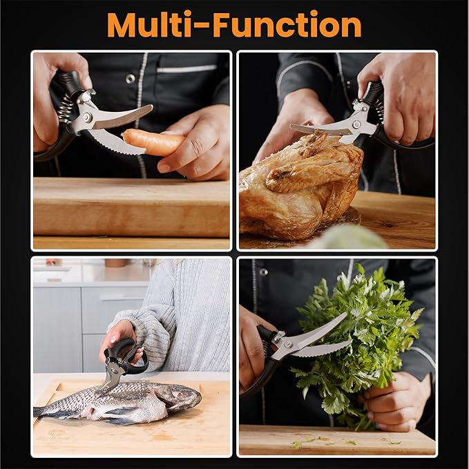 Heavy Duty Poultry Shears - A Must Have chicken processing equipment, Kitchen Scissors for Meat, Chicken, Turkey, and Vegetables - Non-Slip Handle, Safety Lock, Dishwasher Safe
