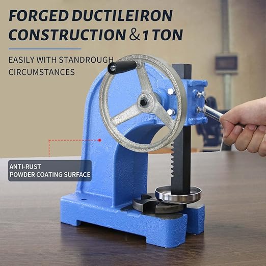 Arbor Press 1 Ton, Ratchet Leverage Press with Handwheel, 5.5"Maximum Height, Manual Desktop Punch Press for Stamping, Bending, Stretching, Forming