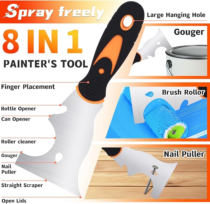 Drywall Knives Set, Paint Spatula with Bag and Plastic Handle, Rustproof Putty Spatula, Stainless Steel Putty Knife for Scraping Wallpaper and Drywall (7Pcs)