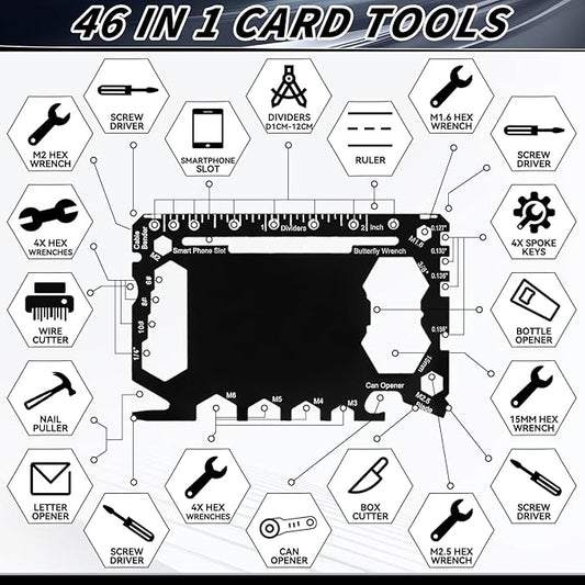 Cholemy 36 Pcs Credit Card Wallet Multitool 46 in 1 Metal Stainless Steel Survival Pocket Tool Bottle Opener Multipurpose Bulk for Husband Dad Men Christmas Birthday Gift, Black