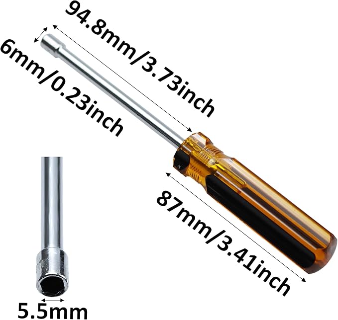2Pcs 5.5mm Socket Wrench Screwdriver, Hex Socket Wrench High-Carbon Steel Hexagon Nut Driver Non-Magnetic Tip Hex Nut Screwdriver Hand Tool for Repairs(Plastic Handle)