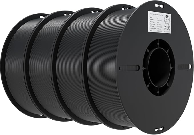 Creality 3D Printer Filament 1.75mm 4KG, PLA Filament Bulk +/- 0.02mm, 4 Pack 1kg Spool(2.2lbs) 3D Printing Filament Fits for Most FDM 3D Printers,4 Black