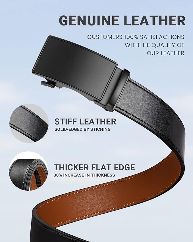 Zitahli Belt Men, Ratchet Belt Dress with 1 3/8" Premium Leather,Slide Belt with Easier Adjustable Automatic Buckle
