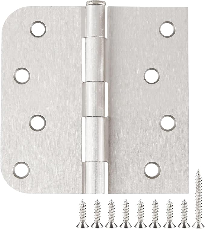 6 Pack Black Door Hinges 4 Inch Interior Hinge Matte Black Door Hinges 4 in Square Rounded 5/8" Radius Corner Hinge for Doors Reversible Full Mortise Combination 4 inch Doors Hardware