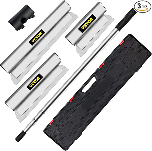 VEVOR Skimming Blade Set,10"+16"+24" Blades + 35"-78" Extension Handle竊똄uropean Stainless Steel Construction Knife, Aluminum Blade Profile Smoothing Knockdown Spatula for Gyprock/Drywall/Wall-Board