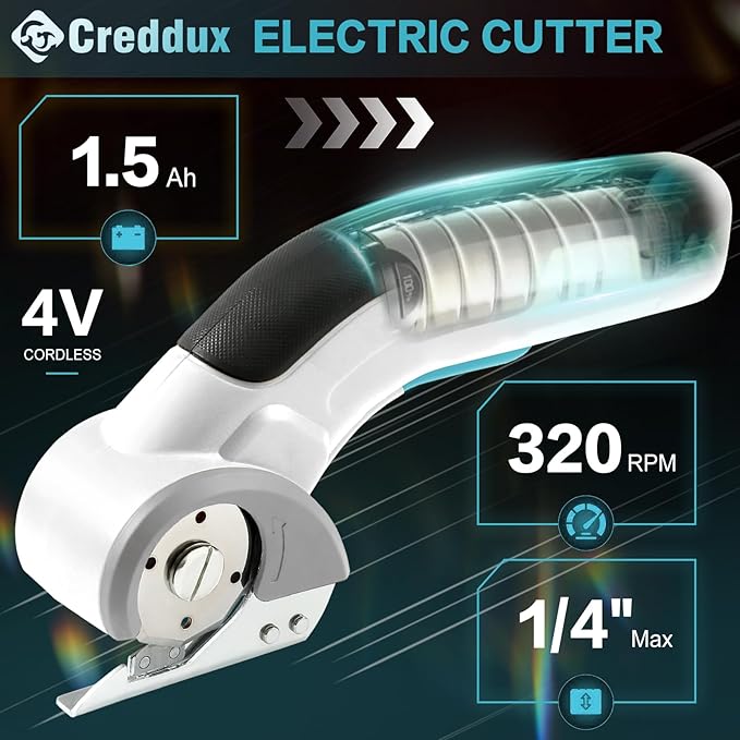 Electric Box Cutter, Cordless Electric Scissors With Safety Lock, USB Rechargeable Cardboard Cutter for Packages Leather Plastic（White）