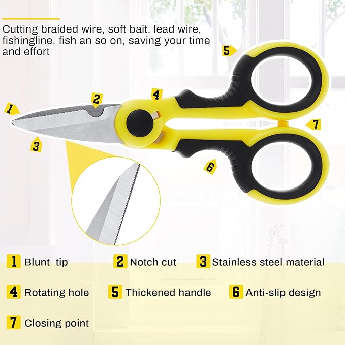 Honoson 2 Pcs 5.7" Fishing Scissors Braided Line Cutters Fishing Heavy Duty 3cr13 Non Slip Serrated Edge Scissors Saltwater Freshwater Braid Multi Function Cutter for Trimming (Yellow Black)