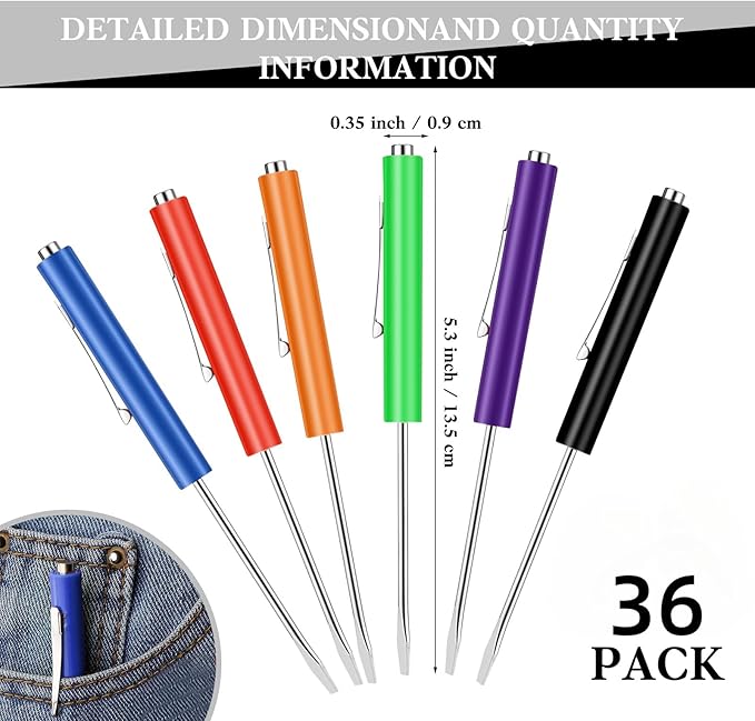36 Pieces Pocket Screwdriver Mini Tops and Pocket Clips Magnetic Slotted Small Screw Driver with a Single Blade Head for Mechanical, Electrician(Colorful)
