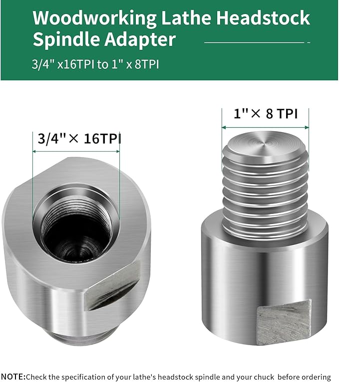 Lathe Headstock Spindle Adapter,Converts FT 3/4" x 16 to MT 1" x 8 TPI for Woodworking Lathe