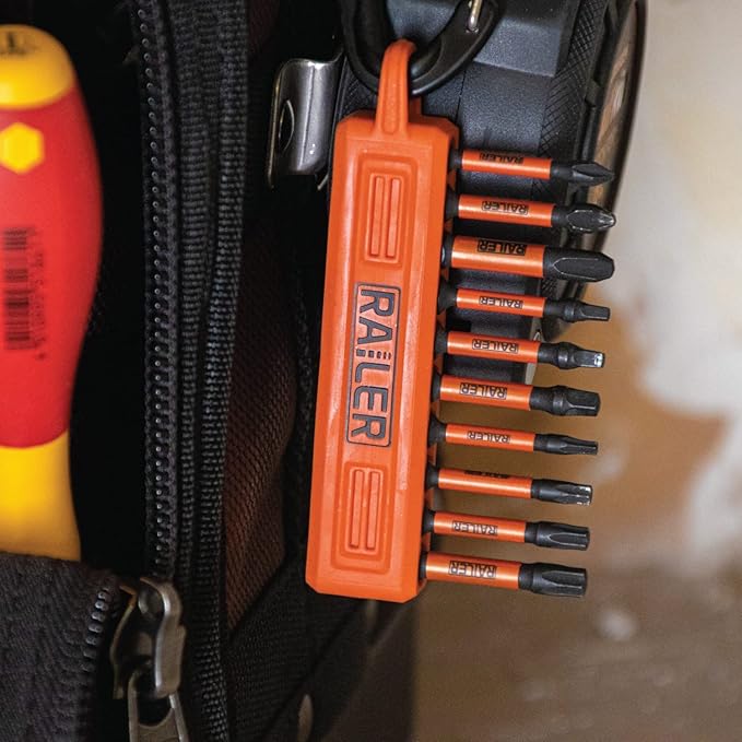 Screwdriver Bit Holder Storage Organizer ??Railer 10-Hole Orange Bit Holder with Carabiner - 2 Pack