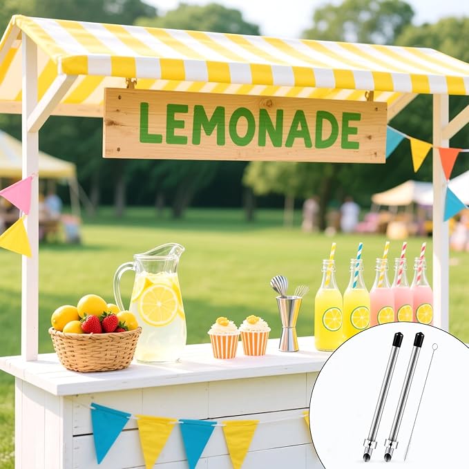 Zkptops 3 Pack Straw Puncher for Plastic Lids Lemonade Cups Stainless Steel Straw Hole Puncher for Deli Containers Fresh Squeezed Lemonade Stand Supplies Kit Includes Punching Tool Cleaning Brushes
