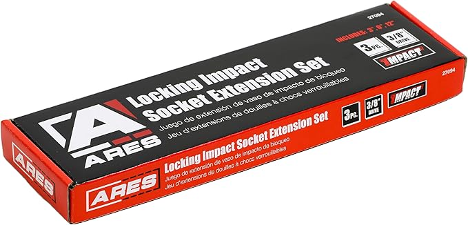 ARES 27094-3-Piece 3/8-Inch Drive Locking Impact Socket Extension Set ??Aluminum Locking Ring Collar for Quick Release of Sockets and Accessories ??3-Inch, 6-Inch, and 12-Inch Extensions