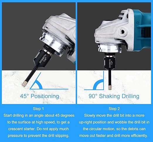 1/4 Inch Dry Diamond Core Drill Bits Set 2 pcs for Ceramic Porcelain Granite Marble Tiles Stone Glass Brick Hard Materials, 5/8-11 Thread for Angle Grinders Wet Polishers, Tile Hole Saws 6mm