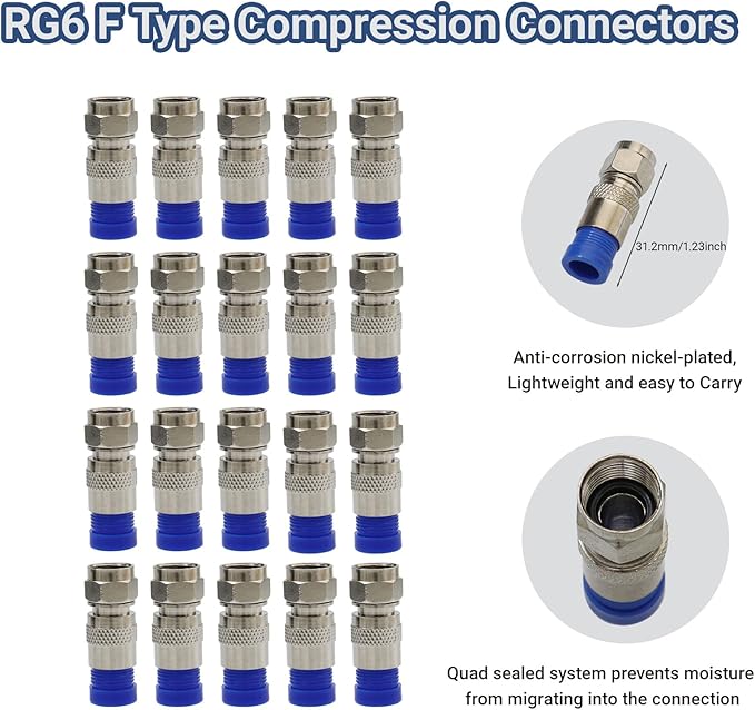 Coax Cable Crimper and F Style RG59 RG6 Connectors 40Pcs F Male And 10Pcs Female to Female with Coaxial Compression Tool Kit Wire Stripper