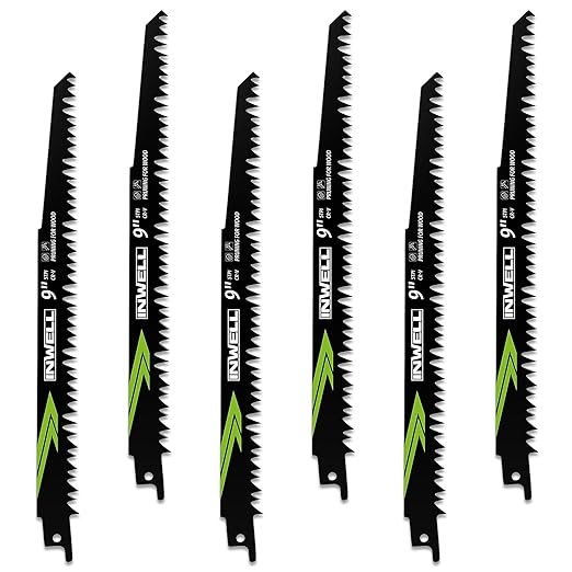 9-Inch Wood Pruning Reciprocating Saw Blades 6-Piece, 5TPI, Sawzall Blades Wood, CR-V Steel Universal Saw Blades Set with Storage Box