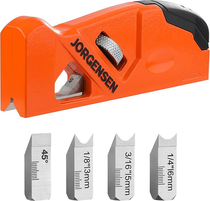 JORGENSEN Chamfer Plane, Edge Corner Plane with 4 Cutter Heads, Storage Space - Hand Plane for Woodworking, Carpenter Woodworking Tools for Edge Trimming of Wood, Edge Corner Flattening