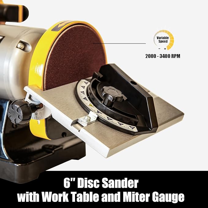 Variable Speed 1" x 30" Belt & 6" Disc Sander Combo, 3/4 HP Direct-Drive Motor, 2000??400 RPM Disc / 1909??248 SFPM Belt, Adjustable Work Tables & Miter Gauge, Benchtop Sander for Wood & Metal