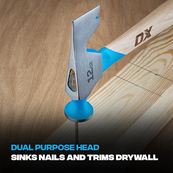 OX Tools Pro 12oz Dry Wall Hatchet Hammer Combo with TPR Grip and Nail Puller Straight Hickory Handle Milled Face Drywall Hammer Tool Hatchet Hammer OX-P088712