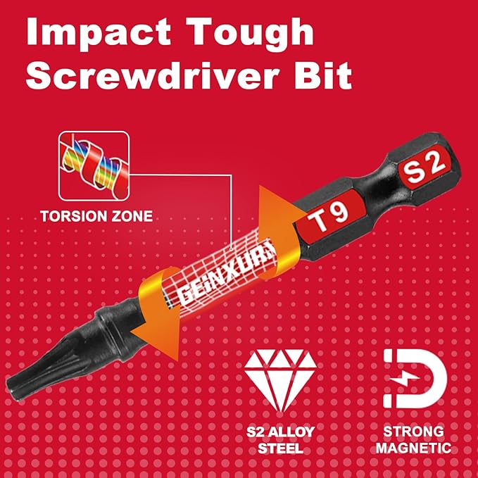 20Pieces 2inches T9 Impact Tough Magnetic Screwdriver Bit Set, #9 Torx Head Power Bits, S2 Alloy Steel Star Bits with 1pc Bit Holder and Storage M-Box