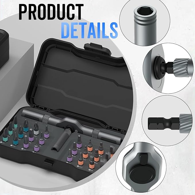 24 in 1 Magnetic Ratchet Screwdriver Set, Magnetic Precision Bits with Detachable Handle & Case, Multi-Function Repair Tool with Reversible High Torque Drive Handle for DIY, PC, Auto & Home Repair