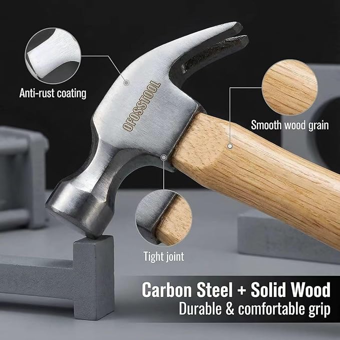 Claw Hammer Small Mallet Hammer with Wood Handle and Alloy Steel Head, 11 OZ Mini Hammer for Woodworking & DIY