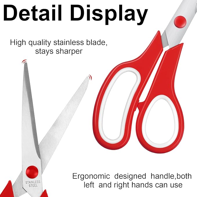 60 Pcs Scissors Bulk 8" School Fabric Scissors Comfortable Grip Handle for Office Home School Sewing Craft Fabric Supplies with Soft Handle Right/Left Handed