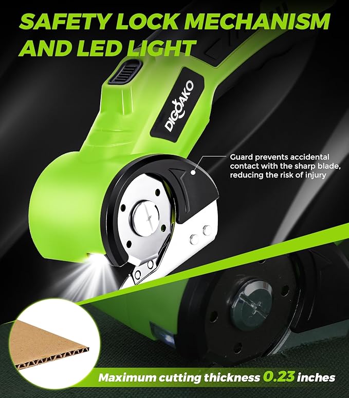 Cardboard Cutter - Rechargeable Cordless Electric Scissors, 4V Duty Electric Box Cutter for Cardboard, Safety Lock & LED Light, Powerful Cutting for Carton Carpet Plastic Fabric Leather
