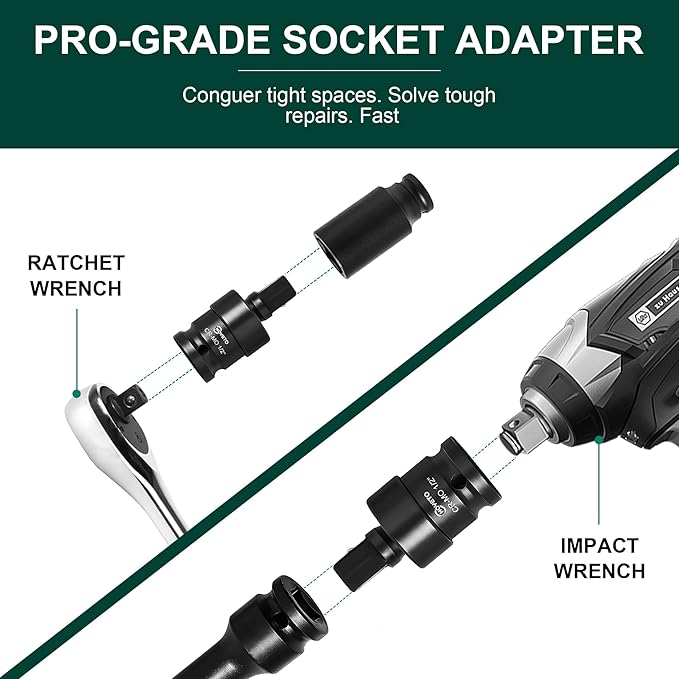 1/2" Impact Swivel Socket Set, Universal Joint Socket Adapter Kit with 360-Degree Rotatable Swivel, Cr-Mo Steel Wobble Extension Set for Heavy-Duty Maintenance