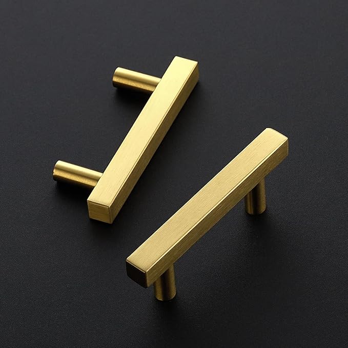 Ravinte 10 Pack 2-1/2 Inch Cabinet Pulls Gold Sqaure Kitchen Cabinet Handles Gold Cabinet Hardware Stainless Steel Drawer Pulls 4 Inch Overall Length with Mounting Template