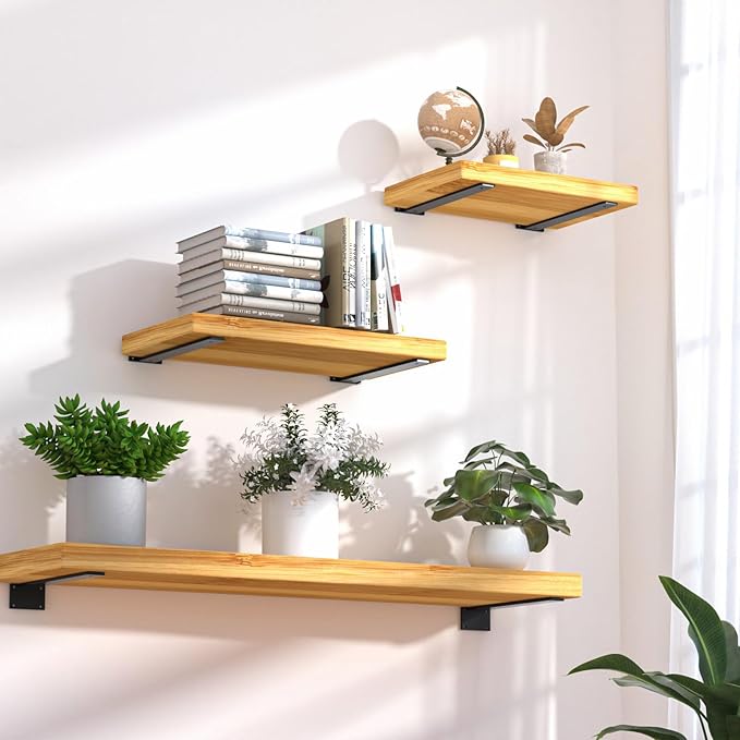 12 Pack - 14 inch Black Hidden L Shelf Bracket (1/5 Inch Thicked) Iron Floating Shelf Brackets Rustic Industrial Metal Brackets for Shelf Support