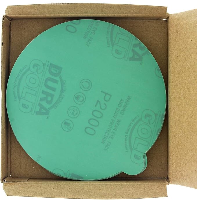 Dura-Gold Premium 5" Green Film PSA Sanding Discs - 2000 Grit (Box of 50) - Film Back Self Adhesive Stickyback Sandpaper Discs for DA Sander, Finishing Abrasive, Sand Automotive Paint Woodworking Wood