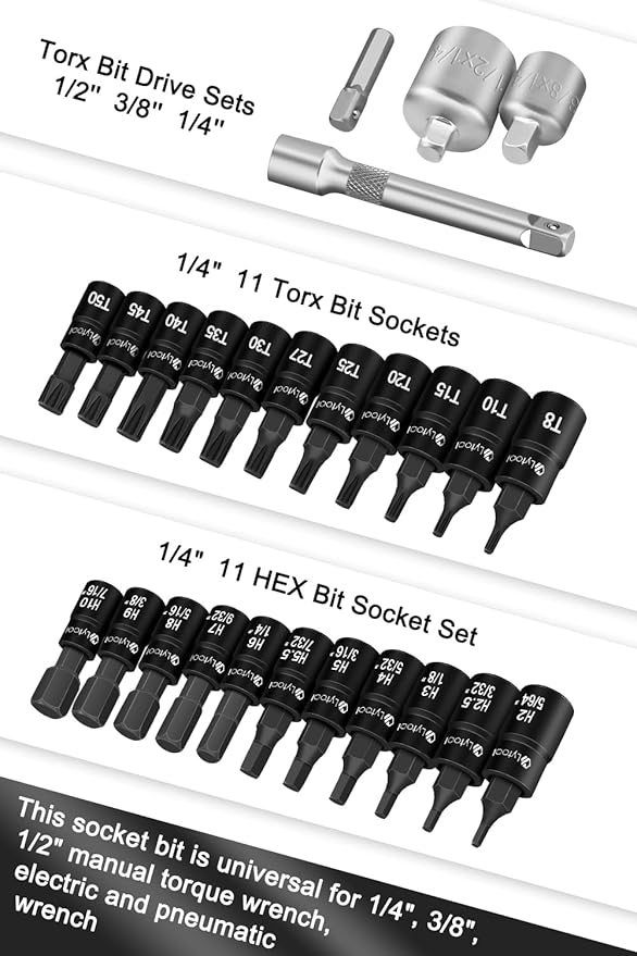 Torx and Hex Bit Socket Set 1/4??Drive S2 Steel CR-V: 25pcs Allen Wrench Kit with Adapters ??For Mechanic, DIY, Automotive & Home Repair