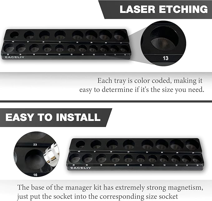 3Pcs 1/2", 1/4" and 3/8" Magnetic Socket Organizer Set,Metric Socket Holder Kit, Socket Trays竊똦olds 75 Deep and Shallow 3/8" Sockets(sockets not included)